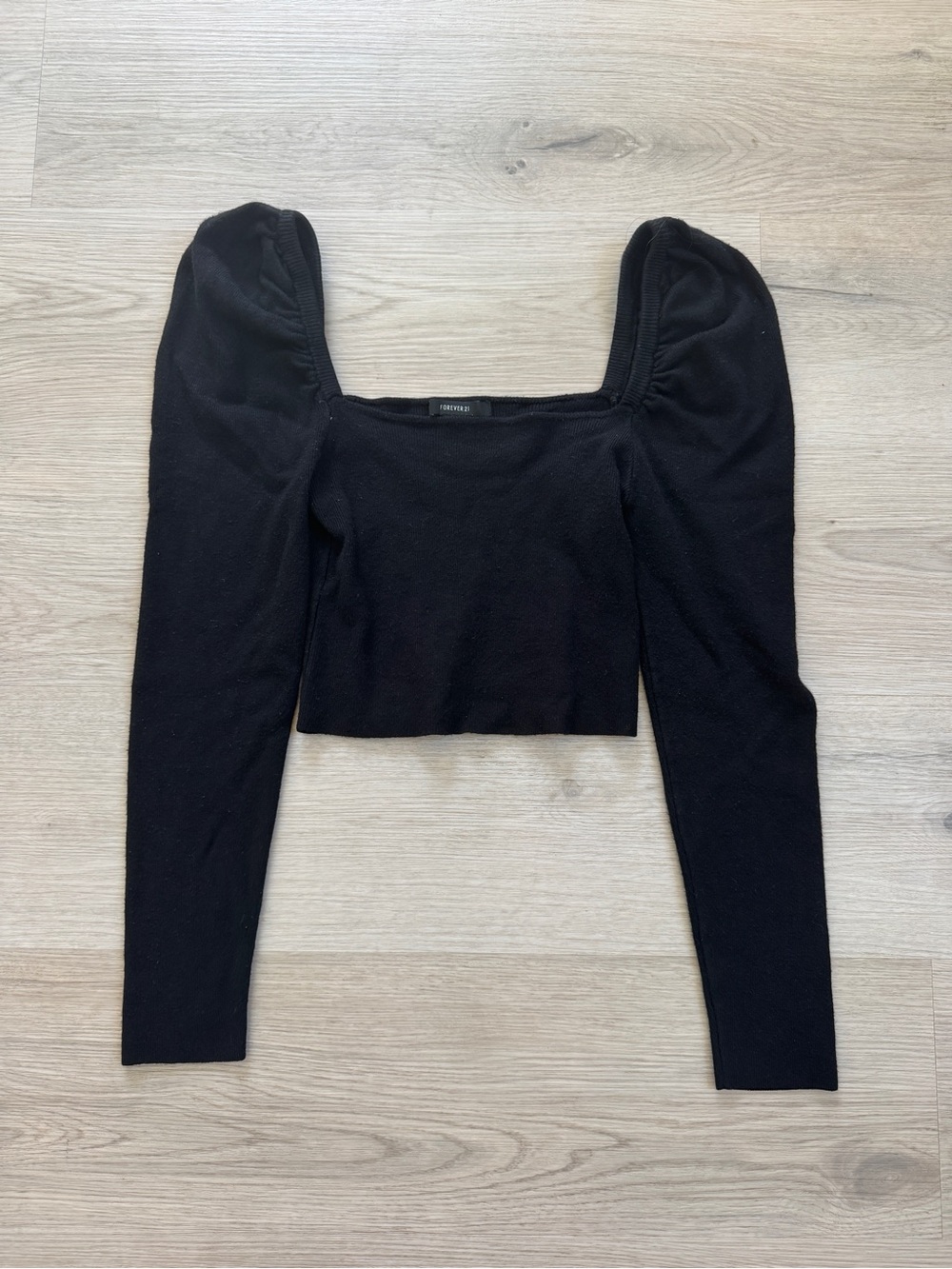 Forever 21 black square-neck puff-sleeve cropped sweater top coquette size small
